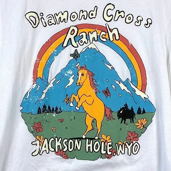 Diamond Cross Ranch Jackson Hole Wyoming TShirt Men L Multicolor Western Cowboy - Picture 2 of 6